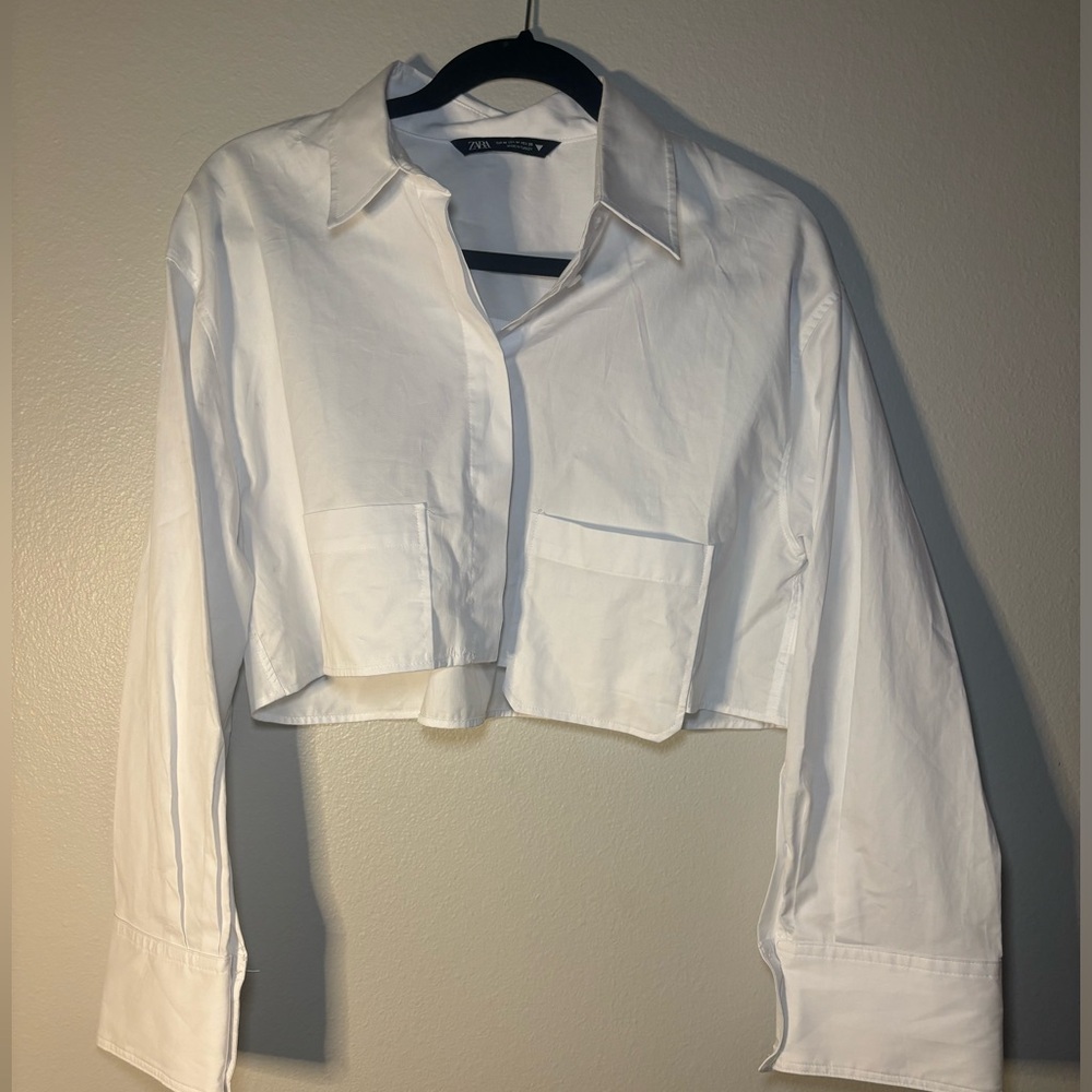 Zara Cropped White Button Down